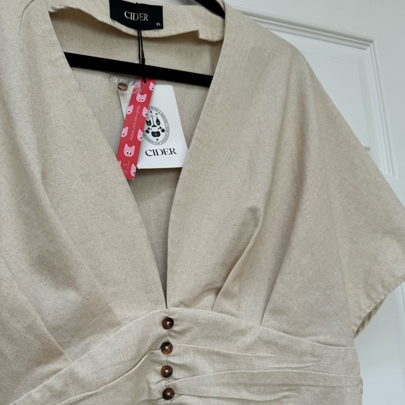 Linen Blend Ruffle Ruched Midi Dress - Picture 2 of 5